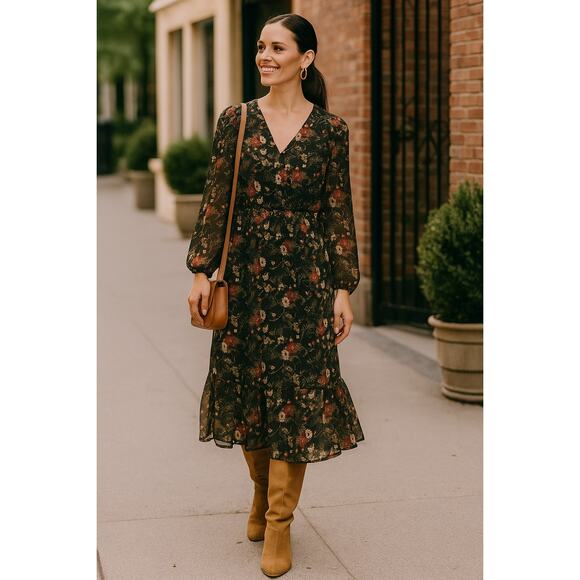 Nine Britton Ginger Maxi Dress XL Floral Surplice Long Sleeve Boho Fall - Picture 1 of 7